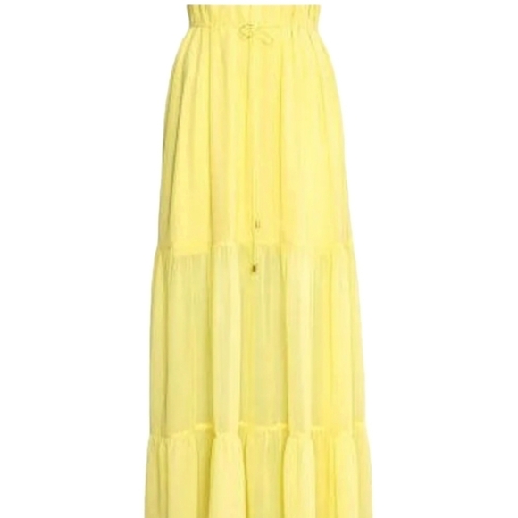 Buttery yellow chiffon flowy t back fairycore belted maxi sun dress sz 2 - Picture 3 of 13